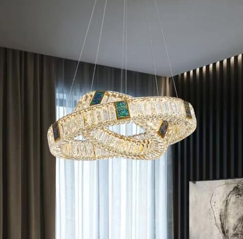 Candelabru LED 84 W Crystals Mozaique Gold 2, LED inclus, 2 surse de iluminare, Telecomanda, Dimabil